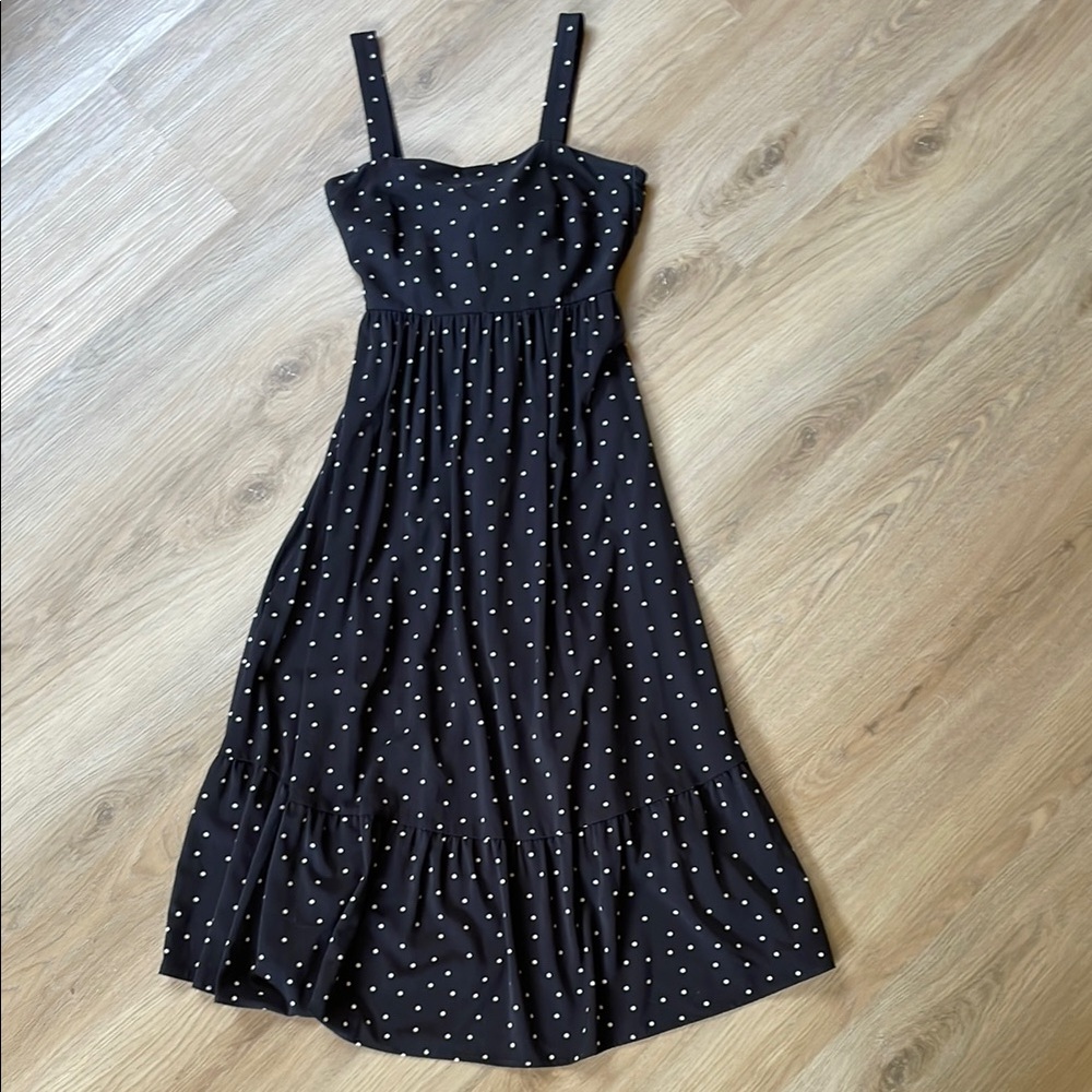 Black Polka Dot Midi Dress with Straps